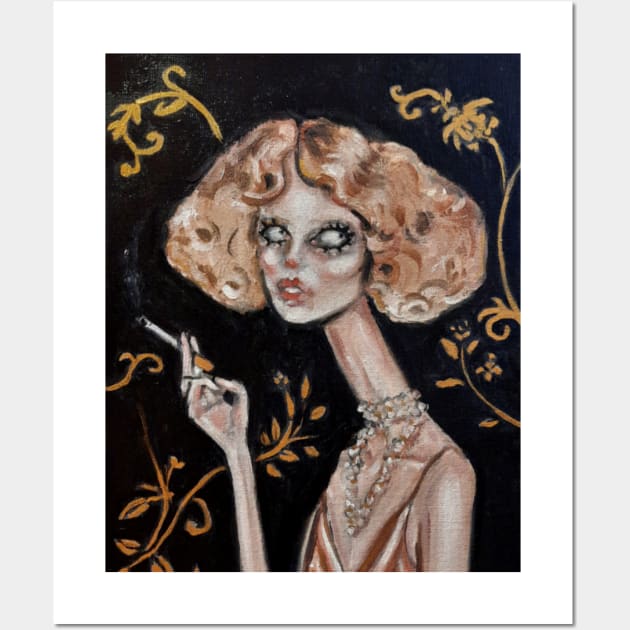 Gothic retro girl with big eyes smoking Wall Art by olheless